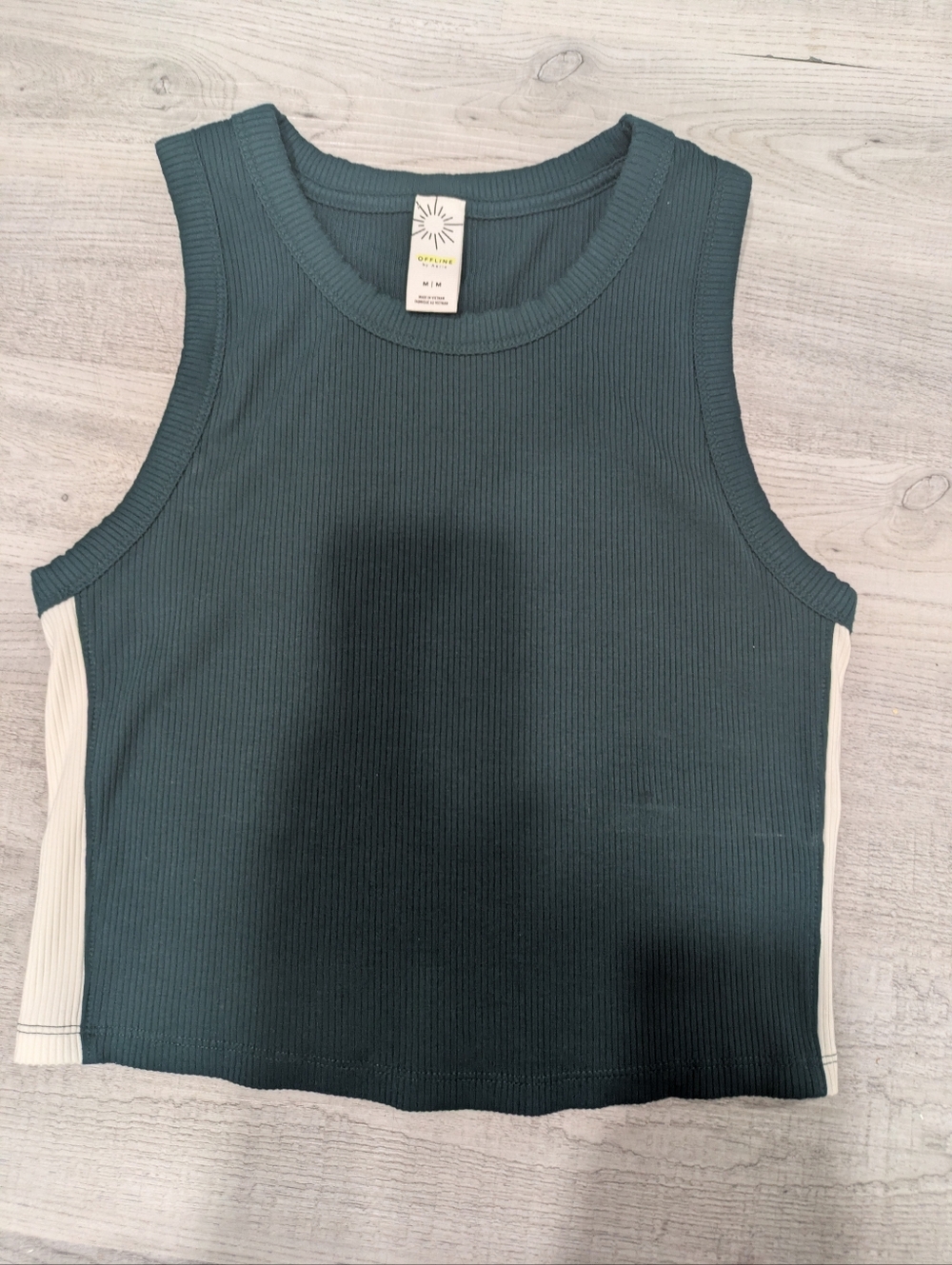 Offline Aerie Ribbed Tank Top in Teal/Green with Contrast Side Panels